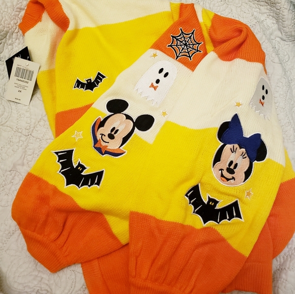Disney Candy Corn Halloween Cardigan Mickey Mouse and Minnie Mouse - Picture 4 of 5